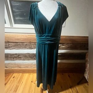 Vtg Coldwater Creek Women’s Green Velvet Stretch whimsigoth Y2K Midi Dress XL